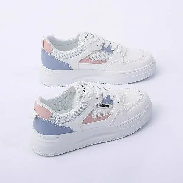 Womens Platform Sneakers | Round Toe Thin Strap Breathable Low-Top Shoes in Brandy, Grey, White Black, White Blue, White Grey