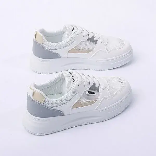 Womens Platform Sneakers | Round Toe Thin Strap Breathable Low-Top Shoes in Brandy, Grey, White Black, White Blue, White Grey