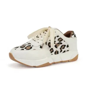 Simkimtim Women Fashion Autumn And Winter Leopard Leather Stitching Sneakers