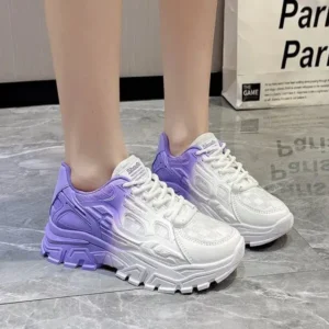 Simkimtim Women Fashion Platform Gradient Lace-Up Sneakers