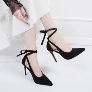 Simkimtim Women Fashion Solid Color Plus Size Strap Pointed Toe Suede High Heel Sandals Pumps