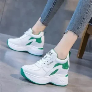 Simkimtim Women Fashion Round Toe Platform Medium Heel Lace-Up Colorblock Sneakers