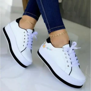 Simkimtim Women'S Fashion Round Toe Thick Sole Shallow Lace-Up Casual Sneakers