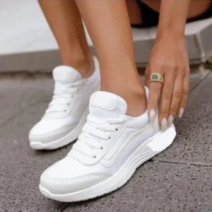 Simkimtim Women Casual Breathable Mesh Upper Flat Solid Color Sneakers