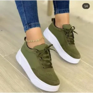 Simkimtim Women'S Fashion Casual Round Toe Thick-Soled Lace Up Canvas Sneakers