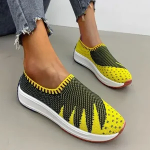 Simkimtim Women Fashion Fly Knit Breathable Platform Low Top Sneakers