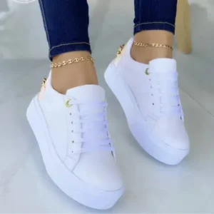 Simkimtim Women Fashion Round Toe Platform Lace Up Solid Color Sneakers