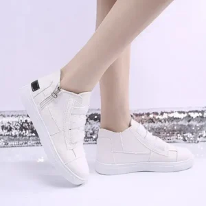 Simkimtim Women Fashion Round Toe Mid-Top Canvas Raw Edge Elastic Sneakers