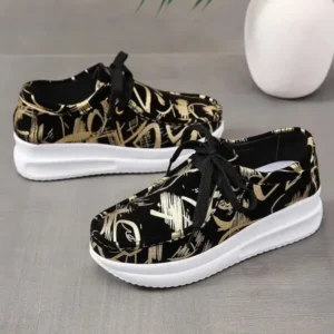 Simkimtim Casual Graffiti Round Toe Platform Plus Size Sneakers