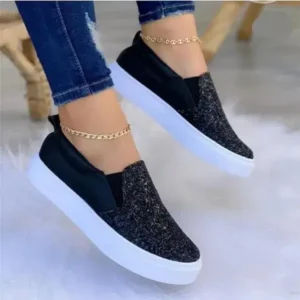 Simkimtim Thick Sole Casual Sequined Shoes Women Flat Shoes