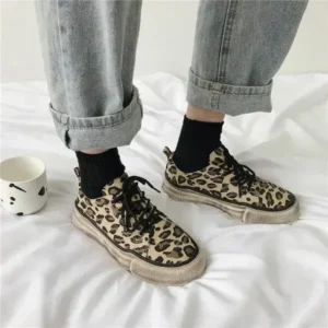 Simkimtim Women Fashion Leopard Printing Flat Sneakers