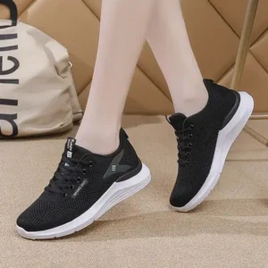 Simkimtim Women Sports Casual Lace Up Design Mesh Breathable Wedge Sneakers