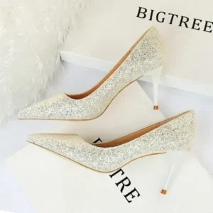 Simkimtim Women Fashion Plus Size Sexy Sequin Point-Toe Shoes