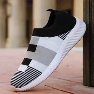 Simkimtim Women Casual Knit Design Breathable Mesh Color Blocking Flat Sneakers