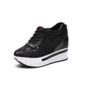 Simkimtim Women Sexy Lace Design Lace-Up Breathable Wedge Platform Sneakers