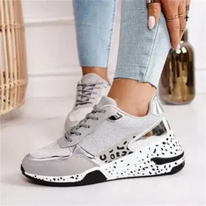 Simkimtim Women Fashion Casual Leopard Print Color Matching Lace-Up Platform Sneakers