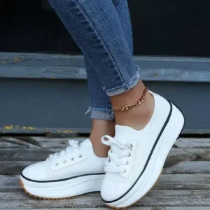 Simkimtim Women Simple Casual Knit Upper Thick-Soled Lace-Up Sneakers