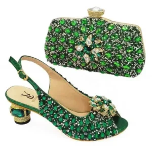 Simkimtim Fashion Rhinestone Design Party Women High Heel Peep Toe Sandals And Clutch Evening Bag Set