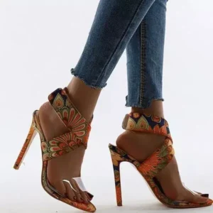 Simkimtim Women Fashion Plus Size Floral Point Toe High Heel Sandals