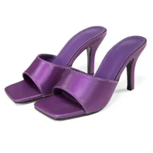 Simkimtim Women Sexy Square Head Purple Stiletto Slippers