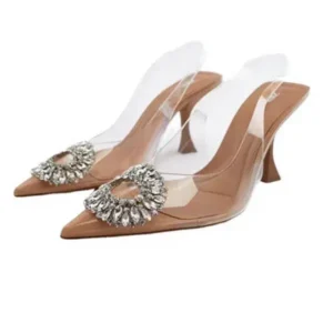 Simkimtim Summer Women Fashion Plus Size Pointed Toe Rhinestone Transparent Heeled Sandals