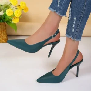 Simkimtim Summer Women Fashion Plus Size Elegant Pointed Toe Strap Buckle Sling Back Stiletto Heel PU Sandals