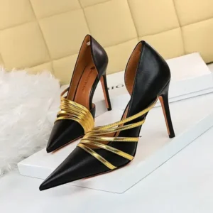 Simkimtim Women Fashion Sexy Pointed Toe Hollow Design Stiletto Shoes