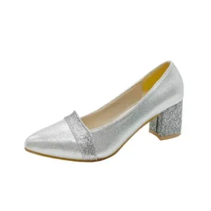 Simkimtim Women Fashion Casual Sequins Pointed Toe Pumps With Chunky Heels