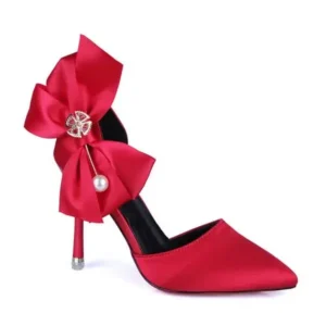 Simkimtim Women Fashion Elegant Solid Color PU Pointed Toe Bowknot Pumps