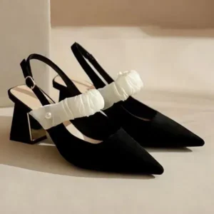 Simkimtim Women Fashion Elegant Solid Color PU Pointed Toe Kitten Heel Sandals