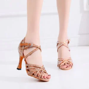 Simkimtim Women Fashion Solid Color Suede Rhinestone High Heel Ankle Strap Buckle Sandals