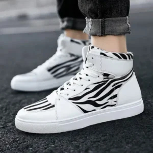 Simkimtim Men'S Fashion Zebra Print Breathable Canvas High Top Sneakers