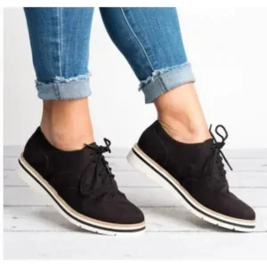 Simkimtim Women Retro Plus Size Simple Solid Color Lace-Up Round Toe Sneakers