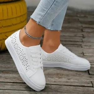 Simkimtim Women Fashion Solid Color Plus Size Hollow Lace-Up Round-Toe Sneakers