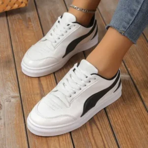 Simkimtim Women Fashion Plus Size Thick-Soled Round Toe Flat Sneakers