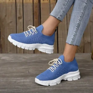 Simkimtim Women Fashion Casual Breathable Flying Woven Lace-Up Thick-Soled Sneakers