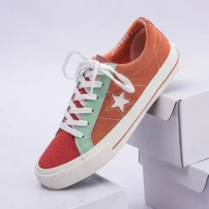 Simkimtim Women Fashion Stitching Canvas Star Round Toe Sneakers