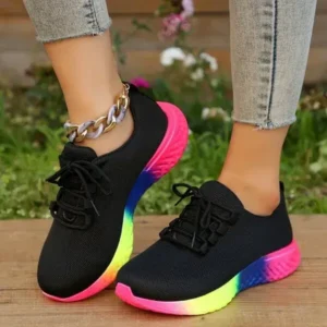 Simkimtim Women Fashion Casual Mesh Breathable Rainbow Sneakers