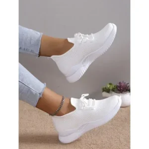 Simkimtim Summer Women Fashion Breathable Mesh Fly-Woven Solid Color Sneakers