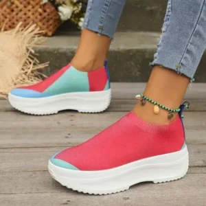 Simkimtim Women Fashion Casual Color Blocking Fly-Woven Thick-Soled Sneakers