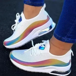 Simkimtim Women Fashion Casual Rainbow Color Blocking Sneakers