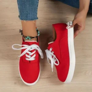 Simkimtim Women Fashion Casual Solid Color Lace-Up Canvas Shoes