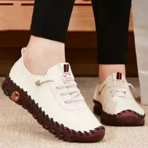 Simkimtim Women Fashion Retro Solid Color PU Breathable Hollow Stitching Sneakers