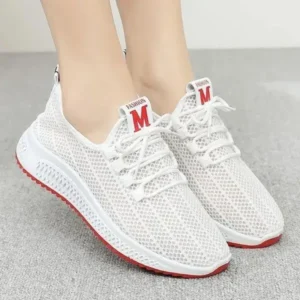 Simkimtim Women Fashion Mesh Solid Color Lace-Up Sneakers