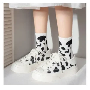 Simkimtim Women Fashion Platform Cute Cow Pattern Lace-Up Sneakers