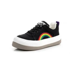 Simkimtim Women Fashion Casual Rainbow Color Block Platform Canvas Platform Shoes