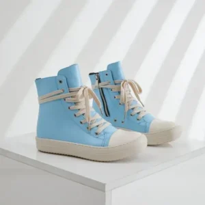 Simkimtim Women Fashion Blue Faux Leather High Top Shoes