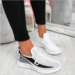 Simkimtim Women Fashion Casual Thick Sole Breathable Fly Woven Thick Sole Lace Up Sneakers