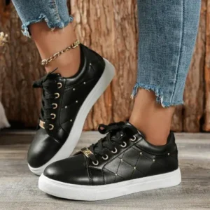 Simkimtim Women Fashion Shallow Toe Round Toe Casual Lace Up Sneakers