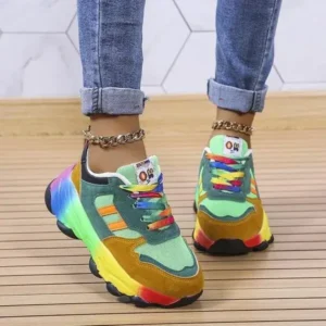 Simkimtim Women Fashion Platform Color Block Platform Sneakers